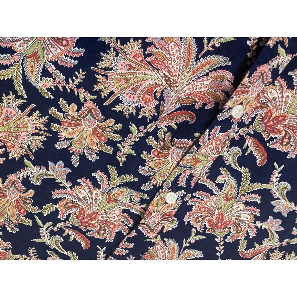 CHAPS Women’s Button Up Blouse Top Floral Paisley Long Sleeve No Iron Blue Sz S - Picture 3 of 9